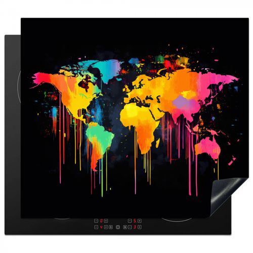 Inductie beschermer - Wereldkaart - Verf - Kleurrijk - Graffiti - Wereld