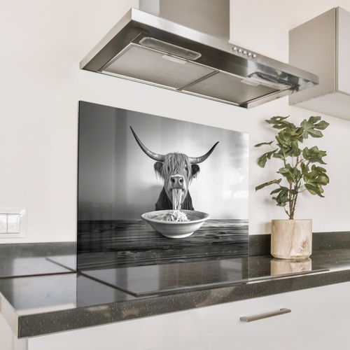 Spatscherm Aluminium - Schotse Hooglander - Spaghetti - Dieren - Zwart wit