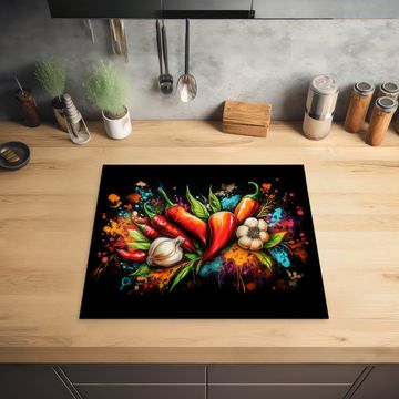 Inductie beschermer - Groente - Peper - Knoflook - Graffiti - Verf - Kleurrijk