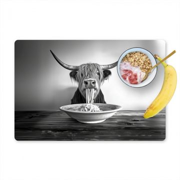 Placemat vinyl - Schotse Hooglander - Spaghetti - Dieren - Zwart wit