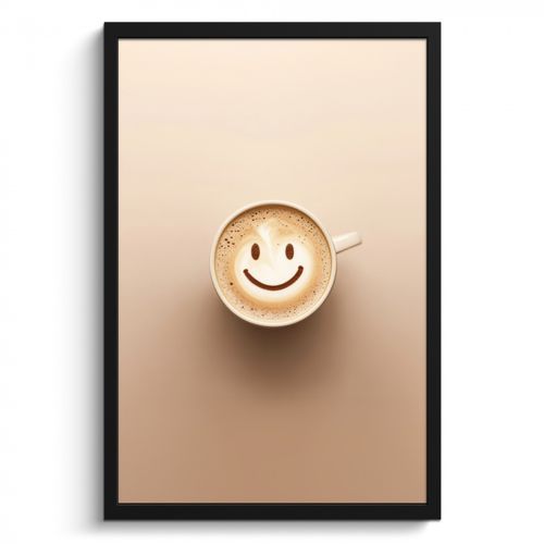 Poster met lijst - Koffie - Melkschuim - Lach - Beige