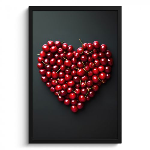 Poster met lijst - Kersen - Hart - Rood - Zwart