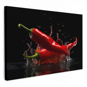 Canvas schilderij - Peper - Rood - Zwart - Water - Groente