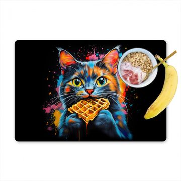 Placemat vinyl - Kat - Graffiti - Kleurrijk - Wafel - Eten