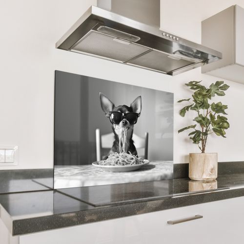 Spatscherm Aluminium - Chihuahua - Hond - Zonnebril - Humoristisch - Zwart - Wit - Spaghetti