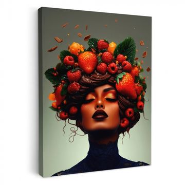 Canvas schilderij - Vrouw - Chocolade - Frambozen - Aardbeien - Koekjes