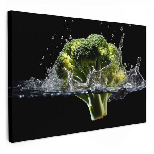 Canvas schilderij - Broccoli - Groen - Water - Zwart