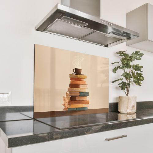 Spatscherm Aluminium - Boeken - Toren - Koffie - Beige