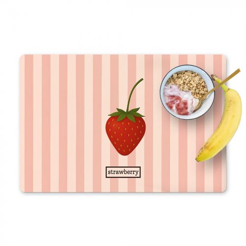 Placemat vinyl - Aardbei - Strepen - Minimalistisch - Rood