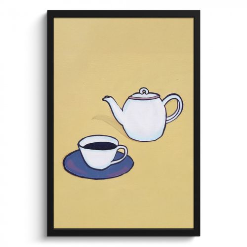 Poster met lijst - Theepot - Kopje - Beige - Illustratie