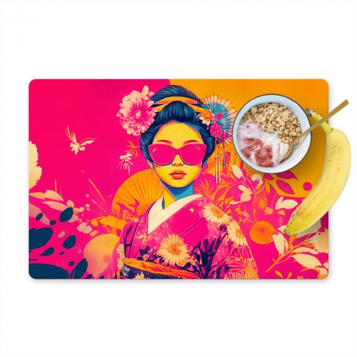 Placemat vinyl - Vrouw - Zonnebril - Abstract - Oranje