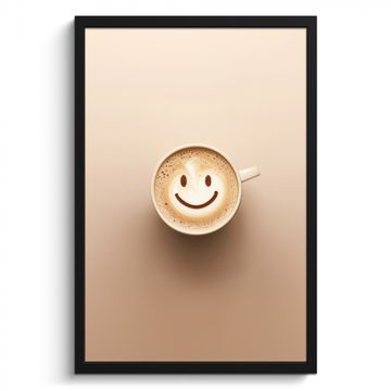 Poster met lijst - Koffie - Melkschuim - Lach - Beige