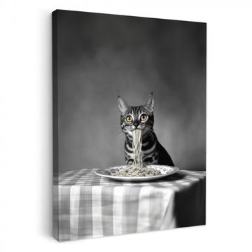 Canvas schilderij - Bengaal - Kat - Tafelkleed - Zwart - Wit - Dier