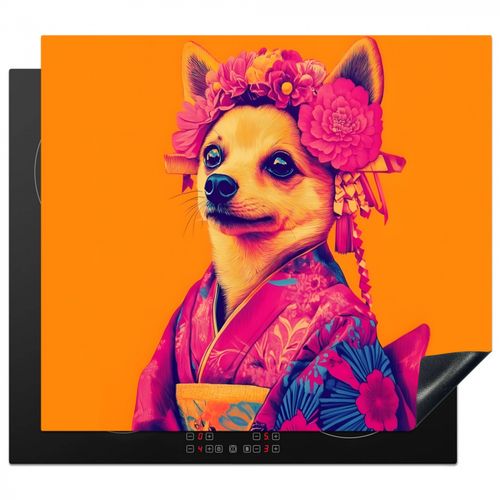 Inductie beschermer - Kimono - Hondje - Bloemenkroon - Oranje