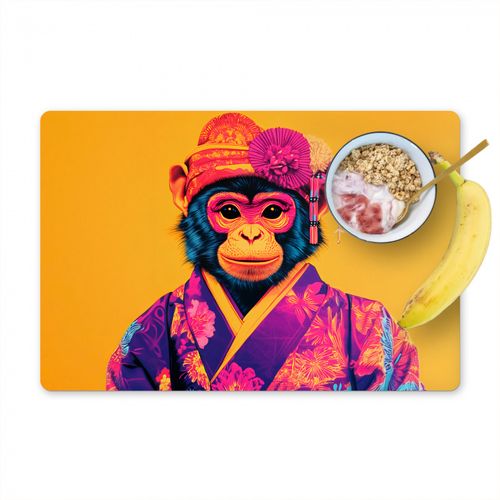Placemat vinyl - Aap - Kimono - Bloemen - Hoofdtooi