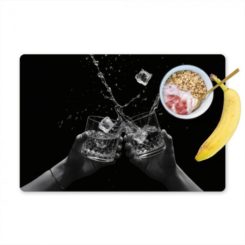 Placemat vinyl - Whickyglazen - Ijs - Spetters - Zwart