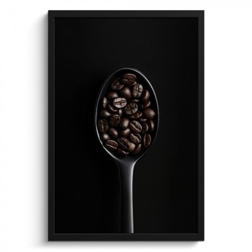 Poster met lijst - Koffiebonen - Lepel - Zwart