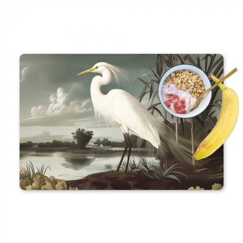 Placemat vinyl - Reiger - Planten - Wolken - Wit