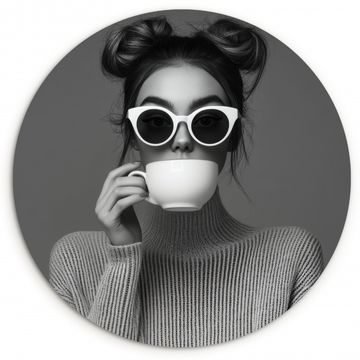 Muurcirkel - Vrouw - Koffie - Zwart - Wit