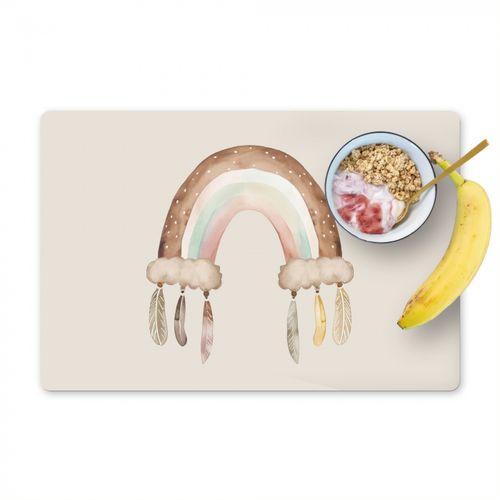 Placemat vinyl - Regenboog - Bohemian - Boho - Pastel kleuren