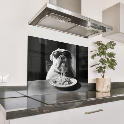 Spatscherm Aluminium - Hond - Bulldog - Pasta - Bril - Stoer - Dieren