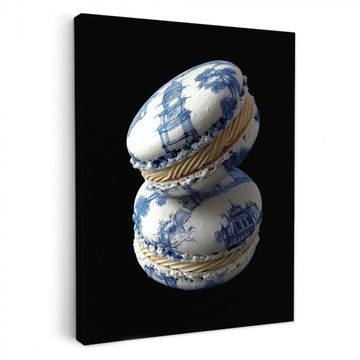 Canvas schilderij - Eten - Macarons - Delfts blauw - Koekjes