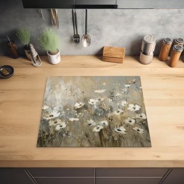 Inductie beschermer - Bloemen - Wit - Natuur - Grijs - Modern