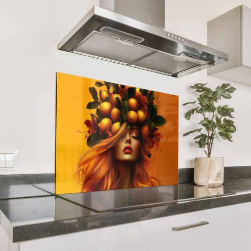 Spatscherm Aluminium - Vrouw - Citroenen - Bloesem - Geel