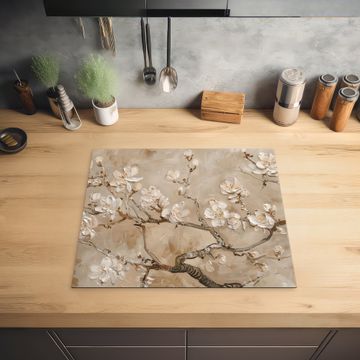 Inductie beschermer - Bloemen - Modern - Beige - Wit - Bloesem