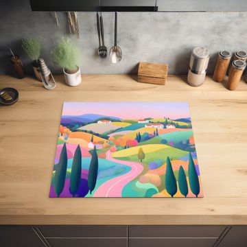 Inductie beschermer - Landschap - Paars - Pastel - Huizen