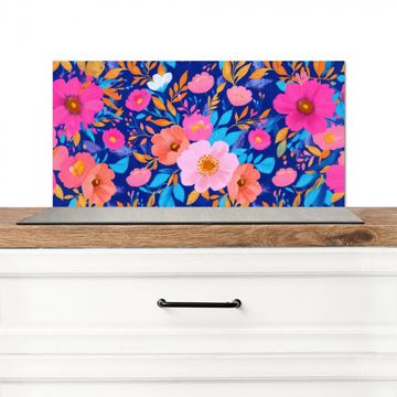 Spatscherm Aluminium - Bloemen - Blauw - Roze
