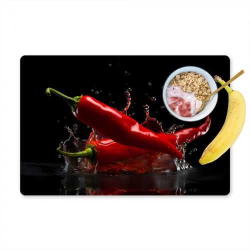 Placemat vinyl - Peper - Rood - Zwart - Water - Groente