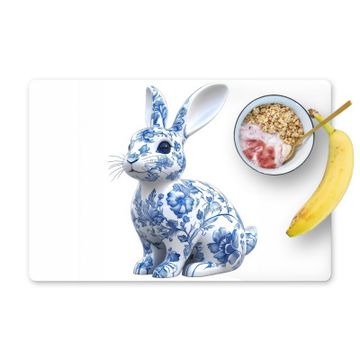 Placemat vinyl - Delftsblauw - Haasje - Wit