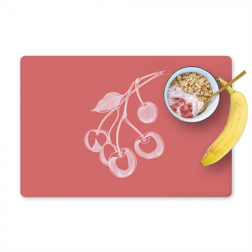 Placemat vinyl - Lijnillustratie - Kersen - Tak - Wit