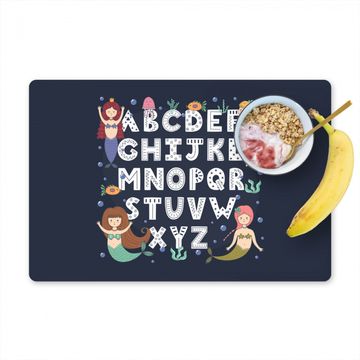 Placemat vinyl - Illustratie alfabet met zeemeerminnen