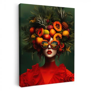 Canvas schilderij - Vrouw - Vruchten - Papaja - Ananas