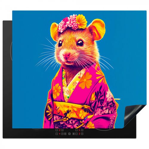Inductie beschermer - Muis - Kimono - Bloemen - Blauw