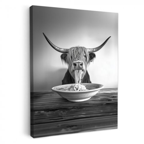 Canvas schilderij - Schotse Hooglander - Spaghetti - Dieren - Zwart wit