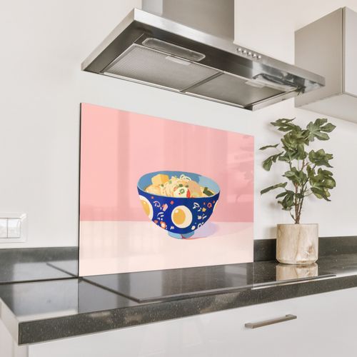 Spatscherm Aluminium - Noodles - Kom - Blauw - Illustratie
