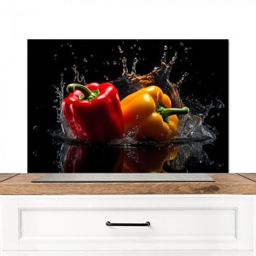 Spatscherm Aluminium - Paprika - Water - Zwart - Groente - Rood - Geel