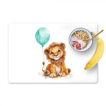 Placemat vinyl - Leeuw - Baby dier - Blauwe ballon