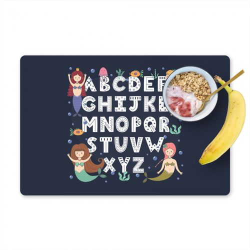 Placemat vinyl - Illustratie alfabet met zeemeerminnen