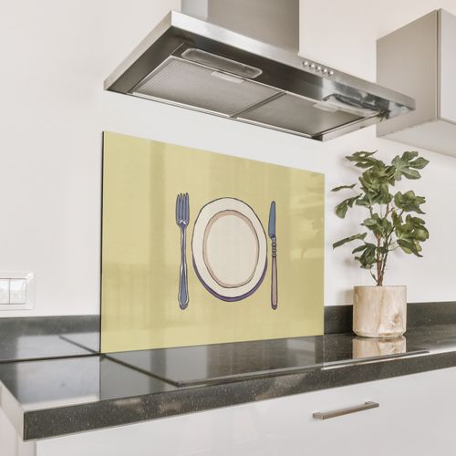Spatscherm Aluminium - Illustratie - Bord - Bestek - Beige