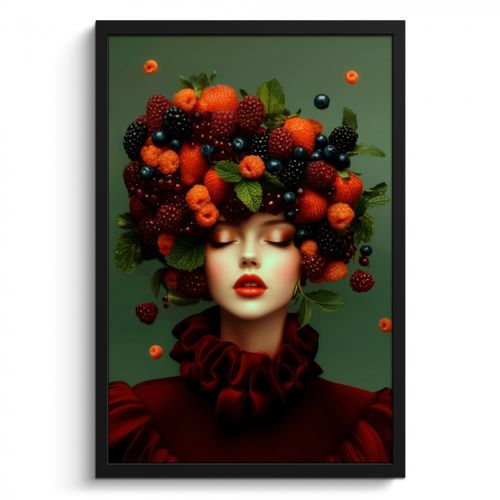 Poster met lijst - Vrouw - Aardbeien - Frambozen - Bramen - Bessen