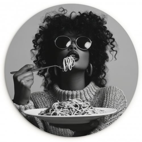 Muurcirkel - Vrouw - Pasta - Zwart - Wit