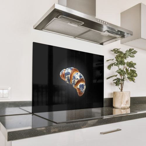 Spatscherm Aluminium - Croissant - Bloemenpatroon - Delftsblauw