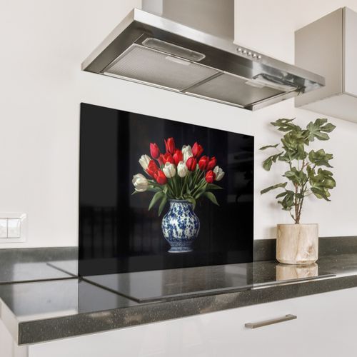 Spatscherm Aluminium - Rode - Bloemen - Tulpen - Vaas