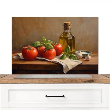 Spatscherm Aluminium - Tomaten - Olijfolie - Stilleven