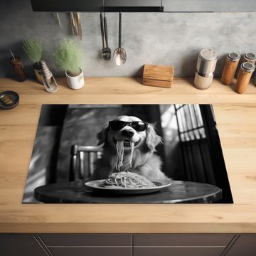 Inductie beschermer - Golden Retriever - Hond - Vrolijk -  Bord spaghetti - Zwart - wit