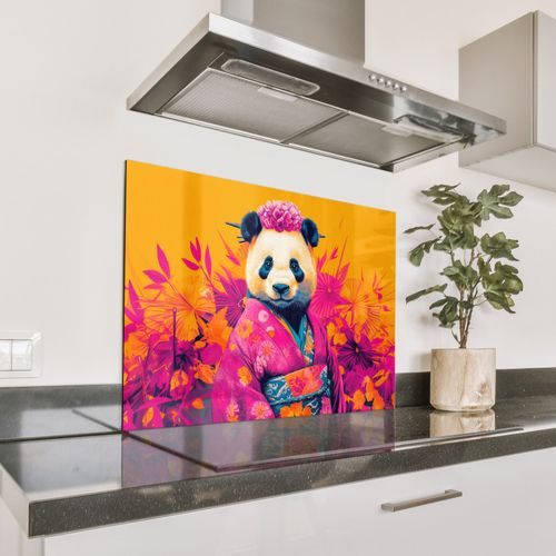Spatscherm Aluminium - Kimono - Roze - Panda - Bloemenkroon